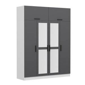 FUNZI LIVING 5247 garderobeskab, 6 lger, 1 bjlestang, 2 skuffer - antracit/hvid melamin