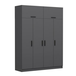 FUNZI LIVING 5173 garderobeskab, 6 lger, 1 bjlestang, 2 skuffer - antracitgr melamin