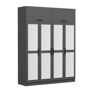 FUNZI LIVING 5184 garderobeskab, spejl, 6 lger, 1 bjlestang, 2 skuffer - antracit melamin