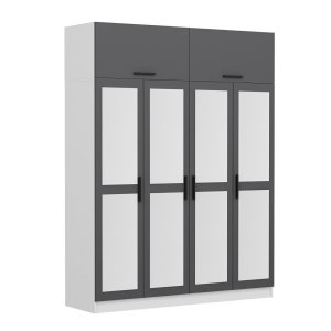 FUNZI LIVING 5157 garderobeskab, spejl, 6 lger, 1 bjlestang, 2 skuffer - antracit/hvid melamin