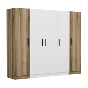 FUNZI LIVING 3076 garderobeskab, 5 lger, 3 bjlestnger, 2 skuffer - natur/hvid melamin