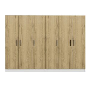 FUNZI LIVING 2704 garderobeskab, 6 lger, 2 bjlestnger, 4 skuffer - natur/hvid melamin