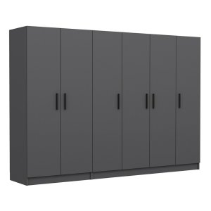 FUNZI LIVING 4976 garderobeskab, 6 lger, 3 bjlestnger, 2 skuffer - antracitgr melamin