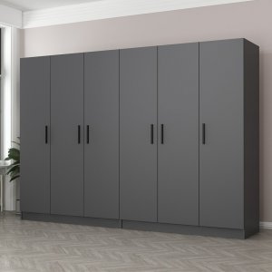 FUNZI LIVING 4977 garderobeskab, 6 lger, 2 bjlestnger, 4 skuffer - antracitgr melamin