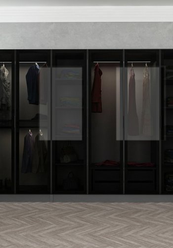 FUNZI LIVING Kale Kleiderschrank, mit Türen, 3 Kleiderstangen, 2 Schubladen, 10 Einlegeböden - Anthrazit/Schwarzes Melamin