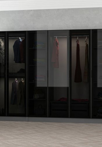 FUNZI LIVING Kale Kleiderschrank, mit Türen, 3 Kleiderstangen, 2 Schubladen, 10 Einlegeböden - Anthrazit/Schwarzes Melamin