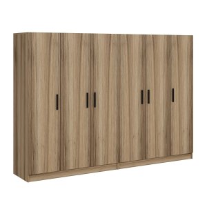 FUNZI LIVING 7631 garderobeskab, 6 lger, 2 bjlestnger, 4 skuffer - natur melamin