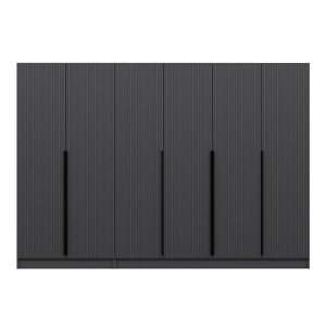 FUNZI LIVING Plus 7776 garderobeskab, 6 lger, 3 bjlestnger, 2 skuffer, hylder - antracit melamin