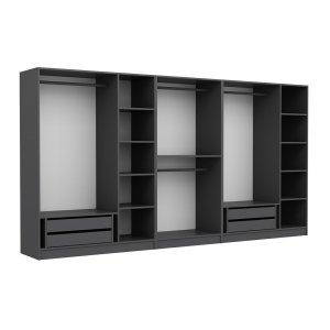 FUNZI LIVING 4944 bent garderobeskab, m. 4 bjlestnger, 4 skuffer, 9 hylder - antracitgr melamin