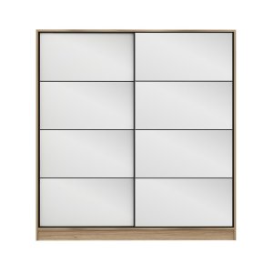 FUNZI LIVING 3173 garderobeskab, spejl, 2 skydelger, 2 bjlestnger, 2 skuffer - natur melamin