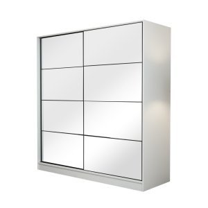 FUNZI LIVING 7153 garderobeskab, spejl, 2 skydelger, 2 bjlestnger, 2 skuffer - hvid melamin