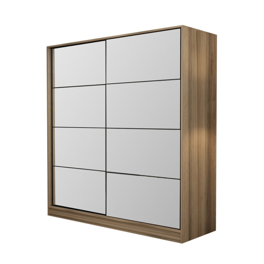 FUNZI LIVING 7165 garderobeskab, spejl, 2 skydel�ger, 2 b�jlest�nger, 2 skuffer - natur melamin