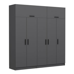 FUNZI LIVING 5265 garderobeskab, 7 lger, 3 bjlestnger, 2 skuffer, hylder - antracitgr melamin