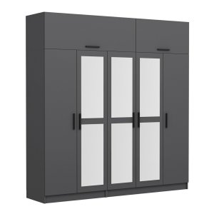 FUNZI LIVING 5185 garderobeskab, spejl, 7 lger, 3 bjlestnger, 2 skuffer - antracitgr melamin