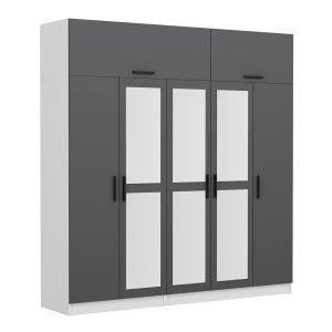 FUNZI LIVING 5249 garderobeskab, spejl, 7 lger, 3 bjlestnger, 2 skuffer - antracit/hvid melamin