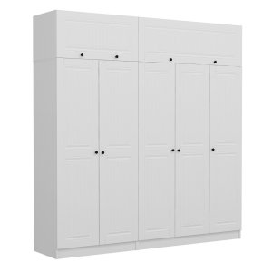 FUNZI LIVING 5228 garderobeskab, 7 lger, 3 bjlestnger, 2 skuffer, hylder - hvid melamin