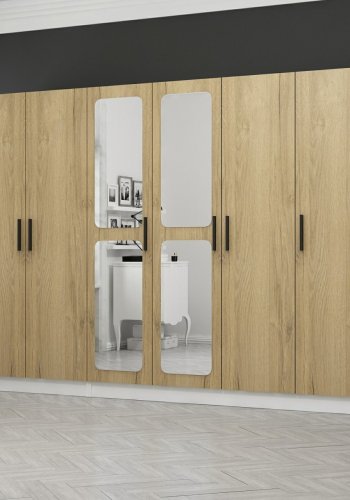 FUNZI LIVING 2714 garderobeskab, spejl, 6 lger, 3 bjlestnger, 2 skuffer - hvid/natur melamin