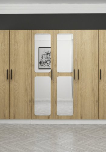 FUNZI LIVING 2714 garderobeskab, spejl, 6 lger, 3 bjlestnger, 2 skuffer - hvid/natur melamin