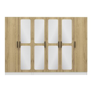 FUNZI LIVING 2715 garderobeskab, spejl, 6 lger, 3 bjlestnger, 2 skuffer - hvid/natur melamin