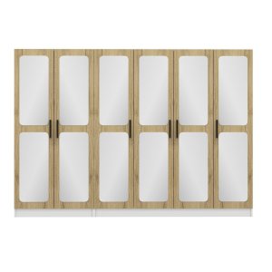 FUNZI LIVING 2716 garderobeskab, spejl, 6 lger, 3 bjlestnger, 2 skuffer - hvid/natur melamin