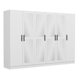 FUNZI LIVING 2440 garderobeskab, spejl, 6 lger, 3 bjlestnger, 2 skuffer - hvid melamin