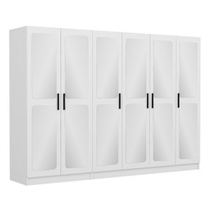 FUNZI LIVING 2441 garderobeskab, spejl, 6 lger, 3 bjlestnger, 2 skuffer - hvid melamin