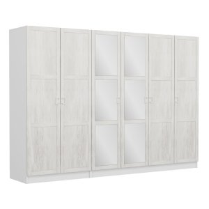 FUNZI LIVING Kalesland 2460 garderobeskab, spejl, 6 lger, 3 bjlestnger, 2 skuffer - hvid melamin