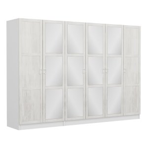 FUNZI LIVING Kalesland 2461 garderobeskab, spejl, 6 lger, 3 bjlestnger, 2 skuffer - hvid melamin