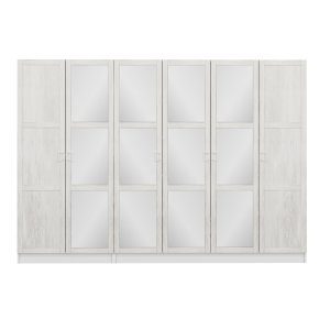 FUNZI LIVING Kalesland 3845 garderobeskab, spejl, 6 lger, 3 bjlestnger, 2 skuffer - hvid melamin