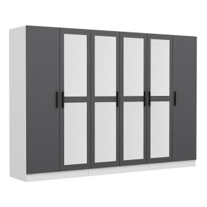 FUNZI LIVING 5065 garderobeskab, spejl, 6 lger, 3 bjlestnger, 2 skuffer - antracit/hvid melamin