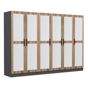 FUNZI LIVING 5016 garderobeskab, spejl, 6 lger, 3 bjlestnger, 2 skuffer - natur/antracit melamin