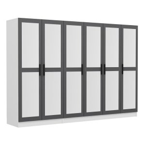 FUNZI LIVING 4962 garderobeskab, spejl, 6 lger, 3 bjlestnger, 2 skuffer - antracit/hvid melamin