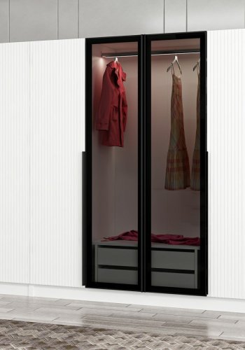 FUNZI LIVING Kale Kleiderschrank, mit Türen, 3 Kleiderstangen, 2 Schubladen, 10 Regalen - rauchfarbenes Melamin