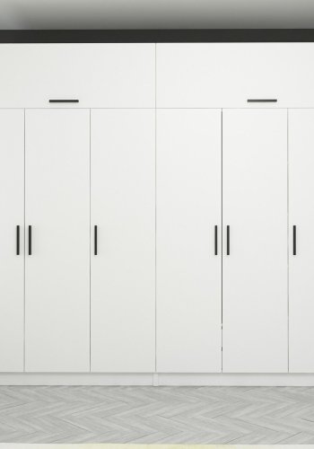 FUNZI LIVING 3087 garderobeskab, m. 8 lger, 2 bjlestnger, 4 skuffer, hylder - hvid melamin