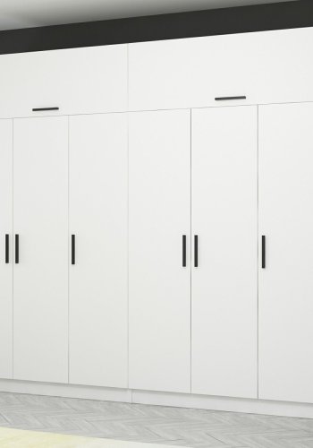 FUNZI LIVING 3087 garderobeskab, m. 8 lger, 2 bjlestnger, 4 skuffer, hylder - hvid melamin