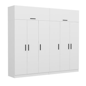 FUNZI LIVING 3087 garderobeskab, m. 8 lger, 2 bjlestnger, 4 skuffer, hylder - hvid melamin