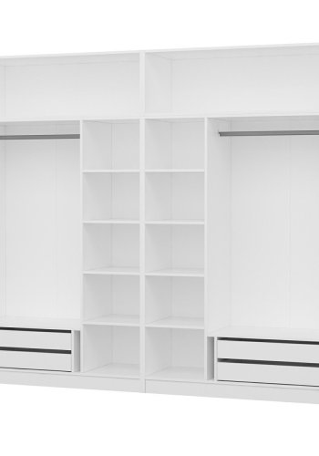 FUNZI LIVING 3087 garderobeskab, m. 8 lger, 2 bjlestnger, 4 skuffer, hylder - hvid melamin