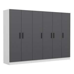FUNZI LIVING 3925 garderobeskab, 6 lger, 3 bjlestnger, 2 skuffer, hylder - antracit/hvid melamin
