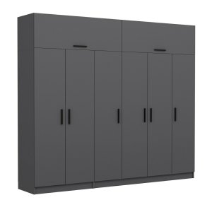 FUNZI LIVING 5175 garderobeskab, 8 lger, 3 bjlestnger, 2 skuffer, hylder - antracitgr melamin