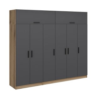 FUNZI LIVING 7720 garderobeskab, 8 lger, 3 bjlestnger, 2 skuffer, hylder - antracit/natur melamin