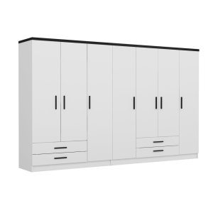 FUNZI LIVING Plus 3909 garderobeskab, 7 lger, 2 bjlestnger, 4 skuffer, hylder - hvid melamin