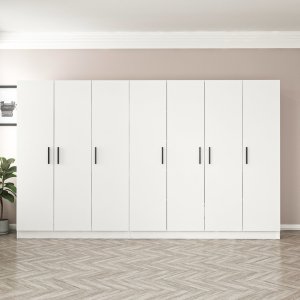 FUNZI LIVING 2220 garderobeskab, 7 lger, 2 bjlestnger, 4 skuffer, hylder - hvid melamin