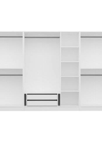 FUNZI LIVING Mebran 4012 garderobeskap, m. 7 drer, 5 henger, 2 skuffer, hyller - hvit melamin