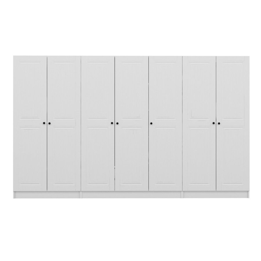 FUNZI LIVING Mebran 4012 garderobeskap, m. 7 drer, 5 henger, 2 skuffer, hyller - hvit melamin