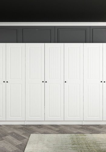 FUNZI LIVING Mebran 4776 garderobeskap, m. 7 drer, 5 henger, 2 skuffer, hyller - hvit melamin