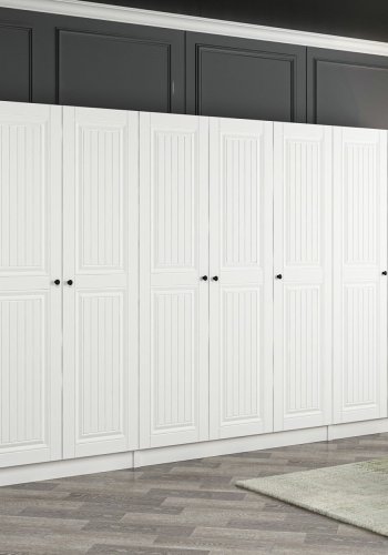 FUNZI LIVING Mebran 4776 garderobeskap, m. 7 drer, 5 henger, 2 skuffer, hyller - hvit melamin