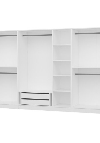 FUNZI LIVING Mebran 4776 garderobeskap, m. 7 drer, 5 henger, 2 skuffer, hyller - hvit melamin