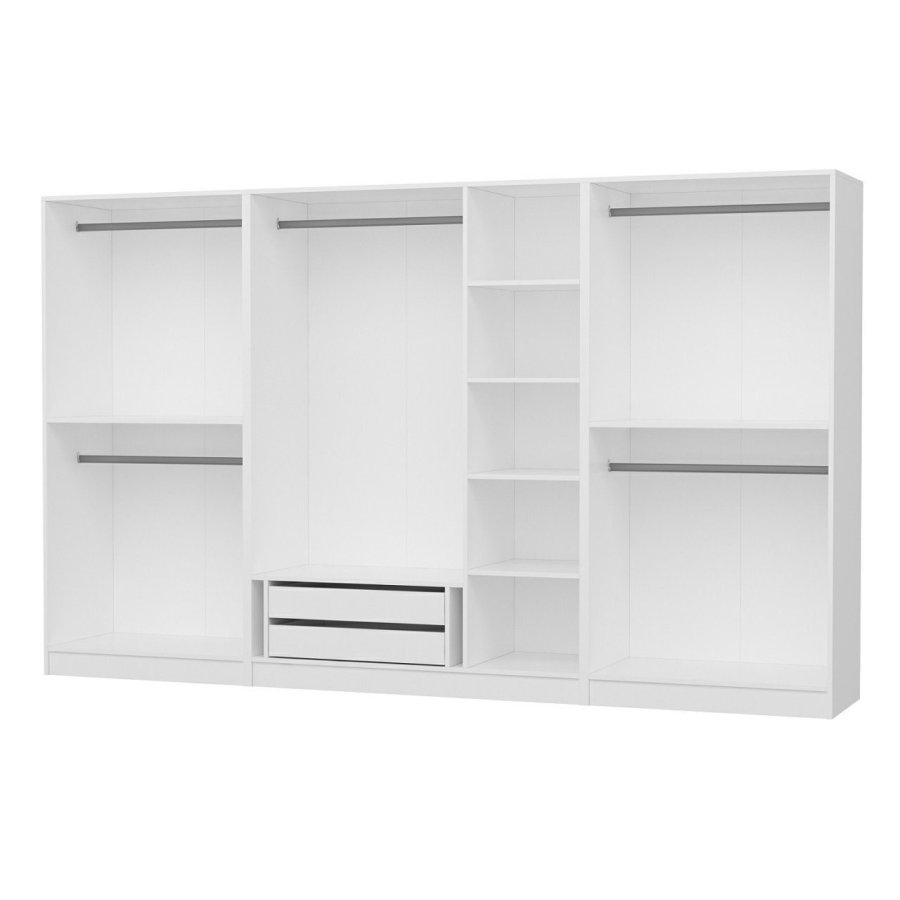 FUNZI LIVING Mebran 4776 garderobeskap, m. 7 drer, 5 henger, 2 skuffer, hyller - hvit melamin