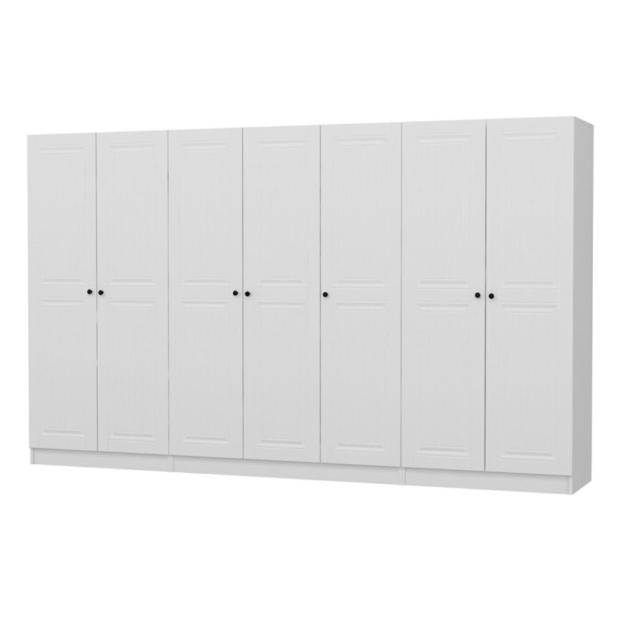 FUNZI LIVING Mebran 4776 garderobeskap, m. 7 drer, 5 henger, 2 skuffer, hyller - hvit melamin