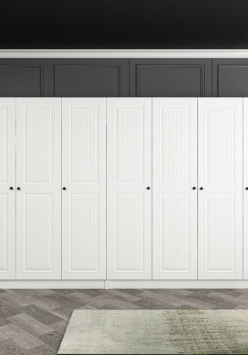 FUNZI LIVING Mebran 4013 garderobeskap, m. 7 drer, 2 henger, 4 skuffer, hyller - hvit melamin